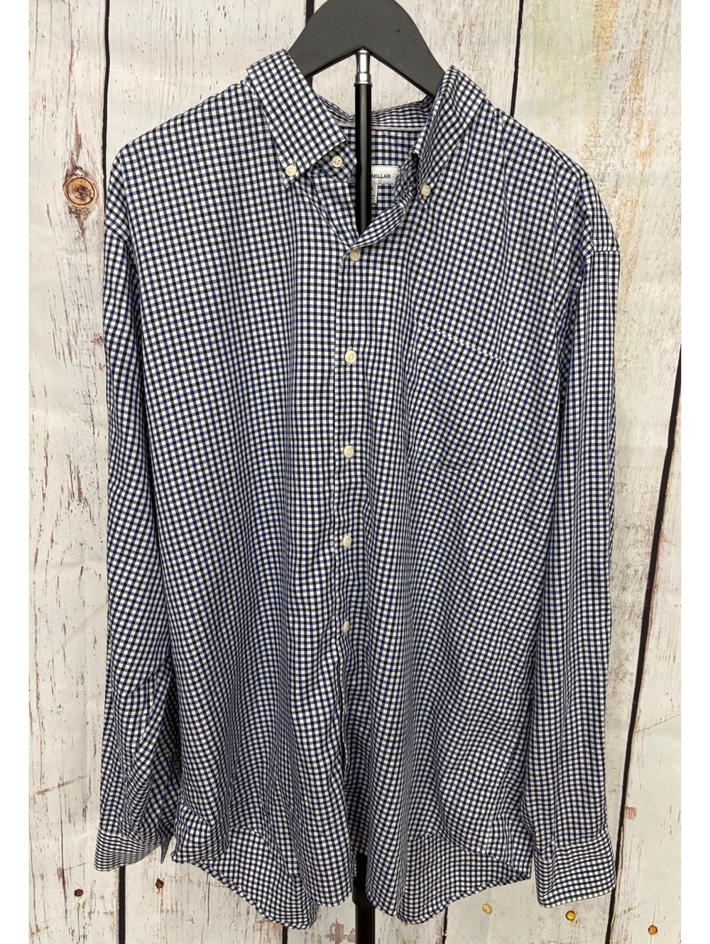 Peter Millar Men's XL Blue and Black Checkered Button-Down Cotton Shirt EUC